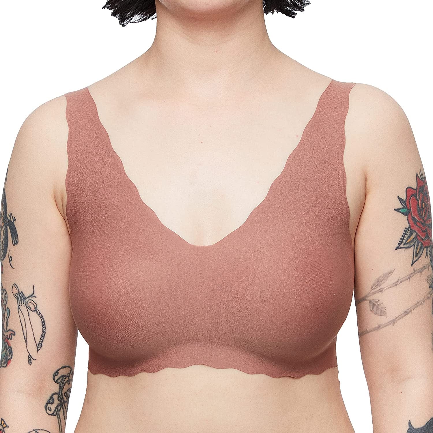 Women'S Onesize Wireless Seamless Vest Bras Deep V Wavy Edge Sexy Comfort Tan / Standard / One Size