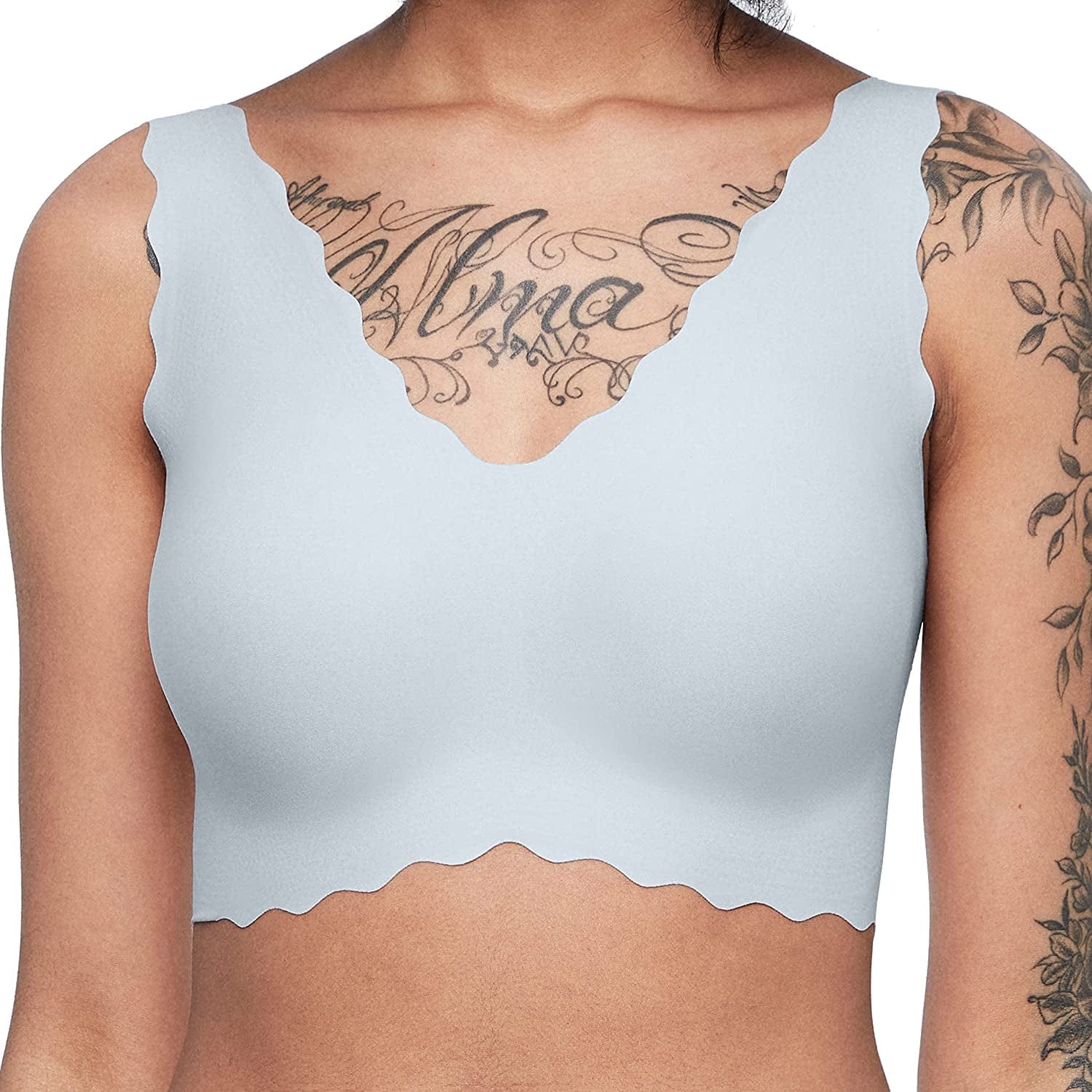 Women'S Onesize Wireless Seamless Vest Bras Deep V Wavy Edge Sexy Comfort Light Blue Fixed Pad / Standard / One Size