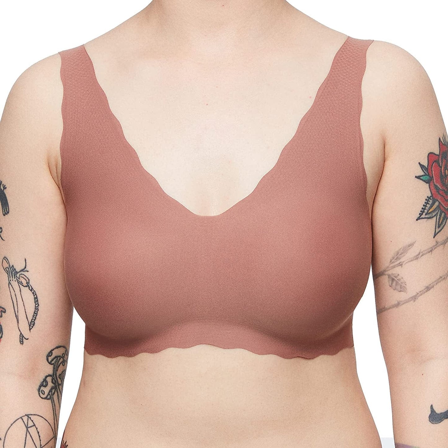 Women'S Onesize Wireless Seamless Vest Bras Deep V Wavy Edge Sexy Comfort Tan Fixed Pad / Standard / One Size