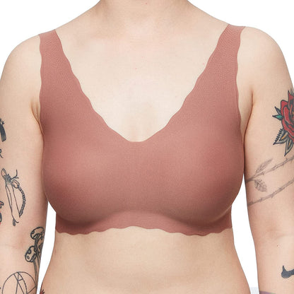 Women'S Onesize Wireless Seamless Vest Bras Deep V Wavy Edge Sexy Comfort Tan Fixed Pad / Standard / One Size