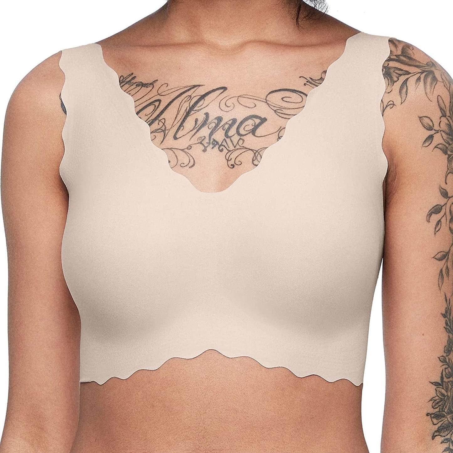 Women'S Onesize Wireless Seamless Vest Bras Deep V Wavy Edge Sexy Comfort Nude Fixed Pad / Standard / One Size
