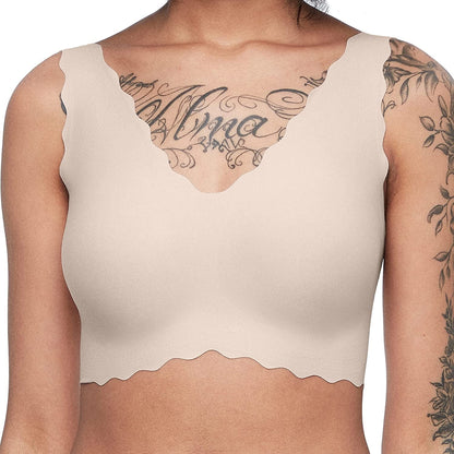 Women'S Onesize Wireless Seamless Vest Bras Deep V Wavy Edge Sexy Comfort Nude Fixed Pad / Standard / One Size