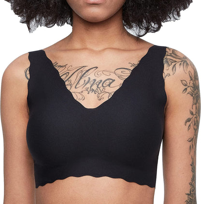 Women'S Onesize Wireless Seamless Vest Bras Deep V Wavy Edge Sexy Comfort Black / Standard / One Size