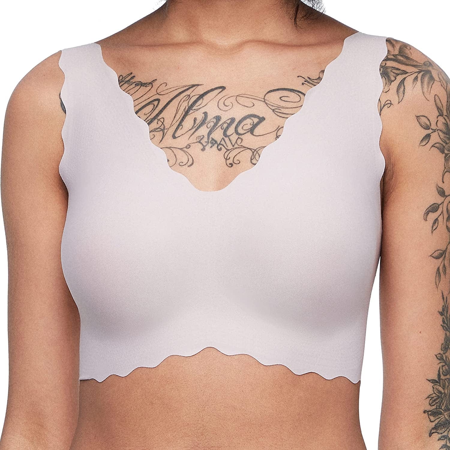 Women'S Onesize Wireless Seamless Vest Bras Deep V Wavy Edge Sexy Comfort Grey Pink Fixed Pad / Standard / One Size