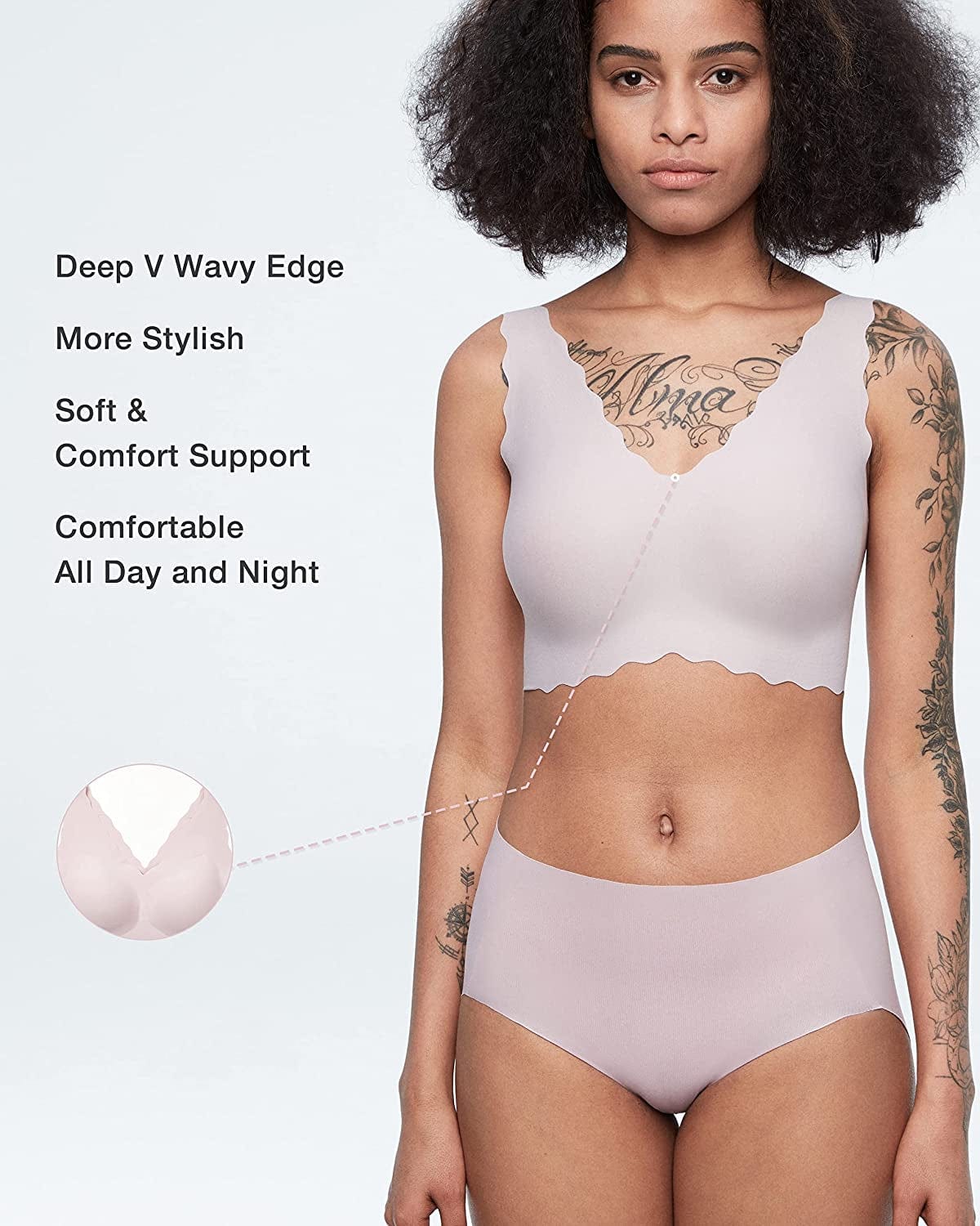 Women'S Onesize Wireless Seamless Vest Bras Deep V Wavy Edge Sexy Comfort