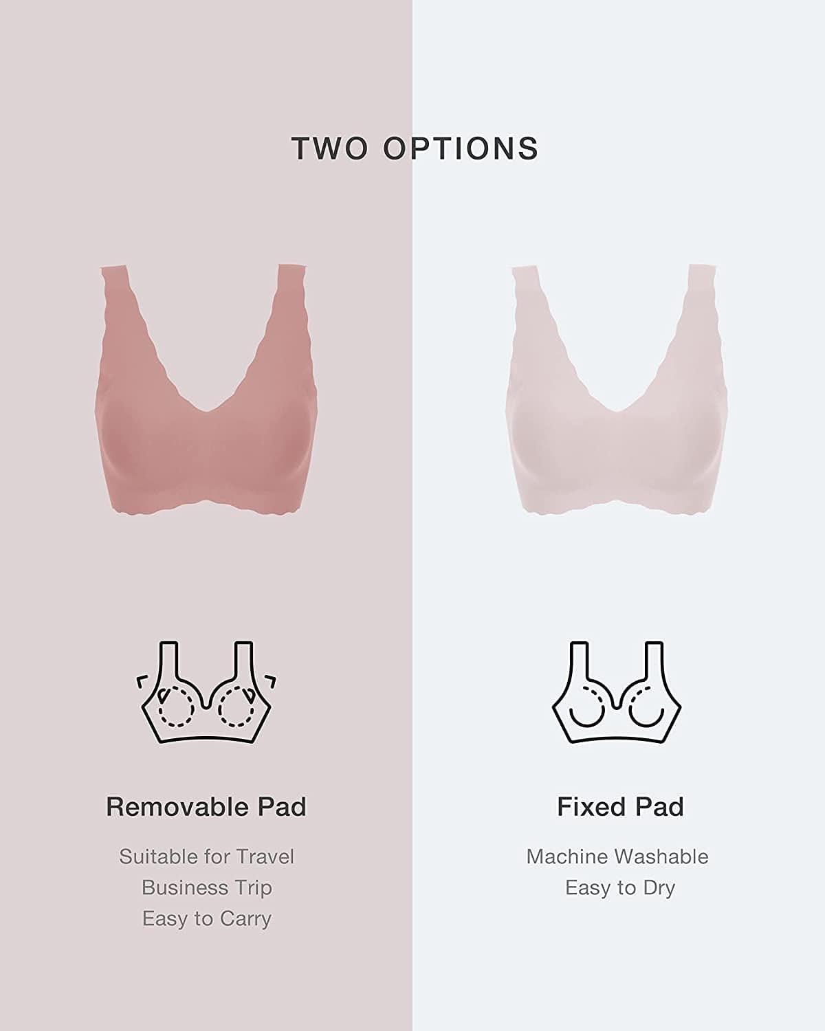 Women'S Onesize Wireless Seamless Vest Bras Deep V Wavy Edge Sexy Comfort