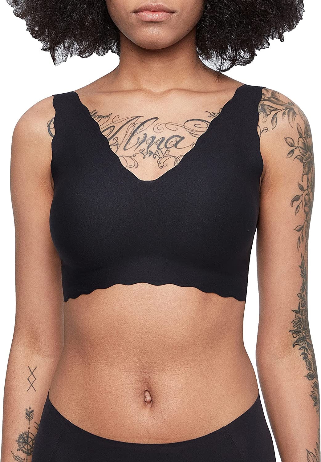 Women'S Onesize Wireless Seamless Vest Bras Deep V Wavy Edge Sexy Comfort Black Fixed Pad / Standard / One Size