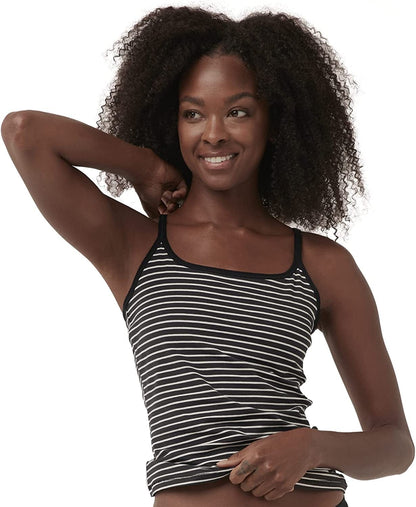 Women'S Organic Cotton Camisole Tank Top with Built-In Shelf Bra Black Pinstripe / X-Large