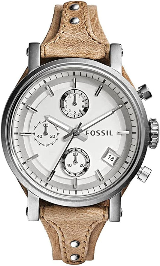 Women'S Original Boyfriend Stainless Steel and Leather Quartz Chronograph Watch Silver, Tan