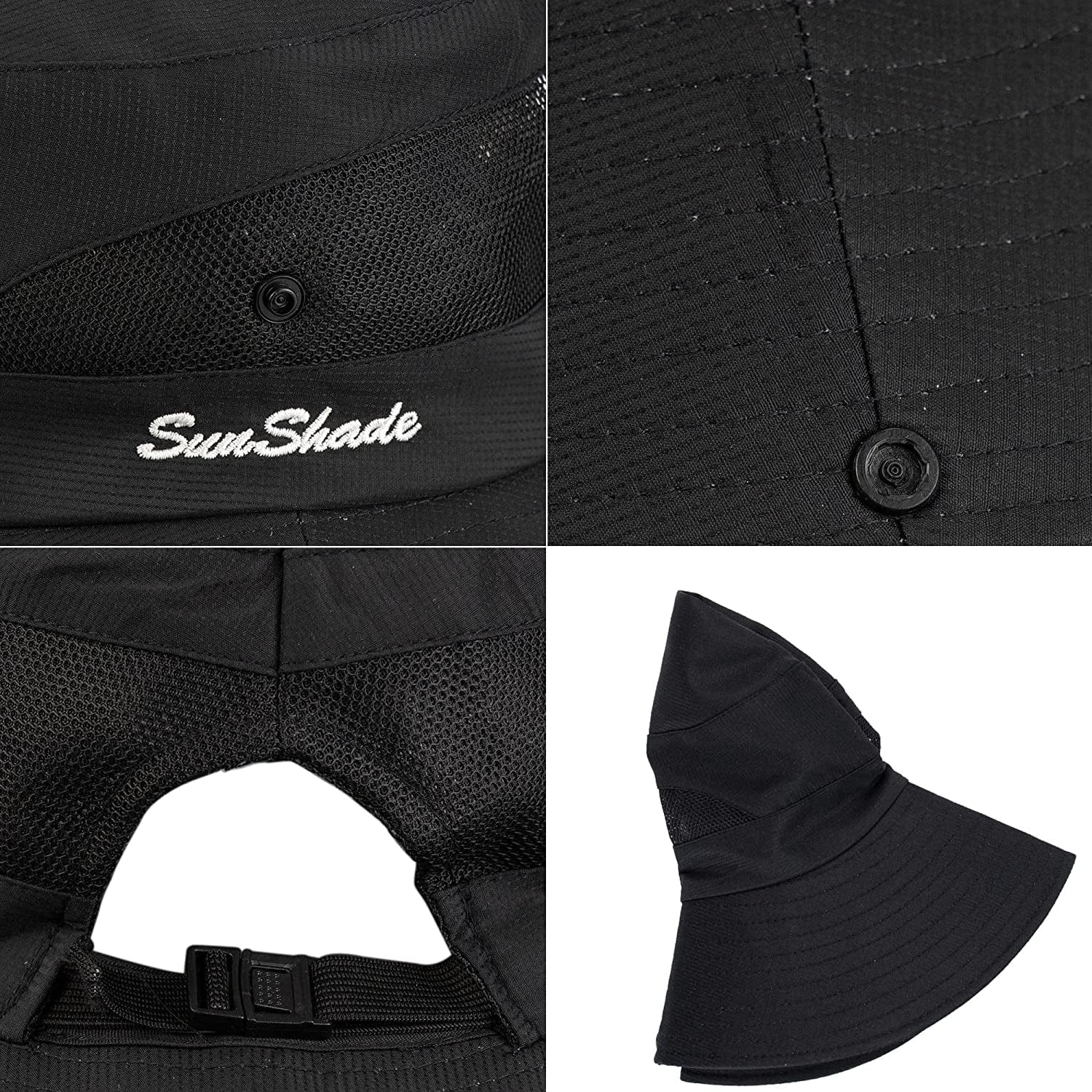Women'S Outdoor Uv-Protection-Foldable Sun-Hats Mesh Wide-Brim Beach Fishing Hat with Ponytail-Hole Apparel & Accessories > Clothing Accessories > Hats INOGIH   