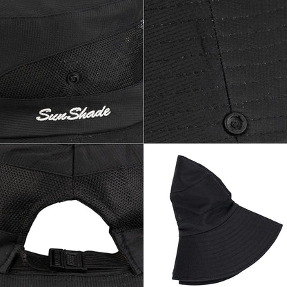 Women'S Outdoor Uv-Protection-Foldable Sun-Hats Mesh Wide-Brim Beach Fishing Hat with Ponytail-Hole Apparel & Accessories > Clothing Accessories > Hats INOGIH   