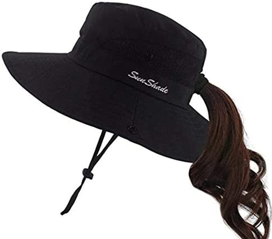 Women'S Outdoor Uv-Protection-Foldable Sun-Hats Mesh Wide-Brim Beach Fishing Hat with Ponytail-Hole Apparel & Accessories > Clothing Accessories > Hats INOGIH   