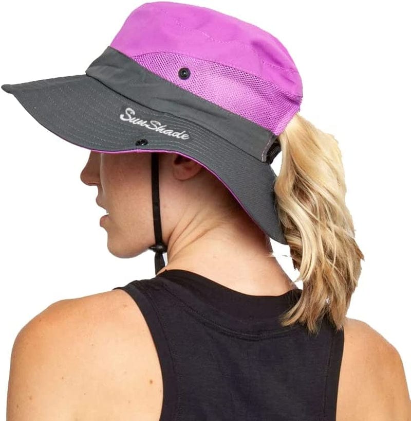 Women'S Outdoor Uv-Protection-Foldable Sun-Hats Mesh Wide-Brim Beach Fishing Hat with Ponytail-Hole Apparel & Accessories > Clothing Accessories > Hats INOGIH Purple  
