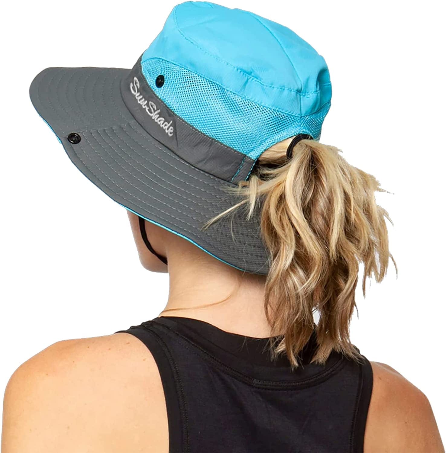 Women'S Outdoor Uv-Protection-Foldable Sun-Hats Mesh Wide-Brim Beach Fishing Hat with Ponytail-Hole Apparel & Accessories > Clothing Accessories > Hats INOGIH Blue  