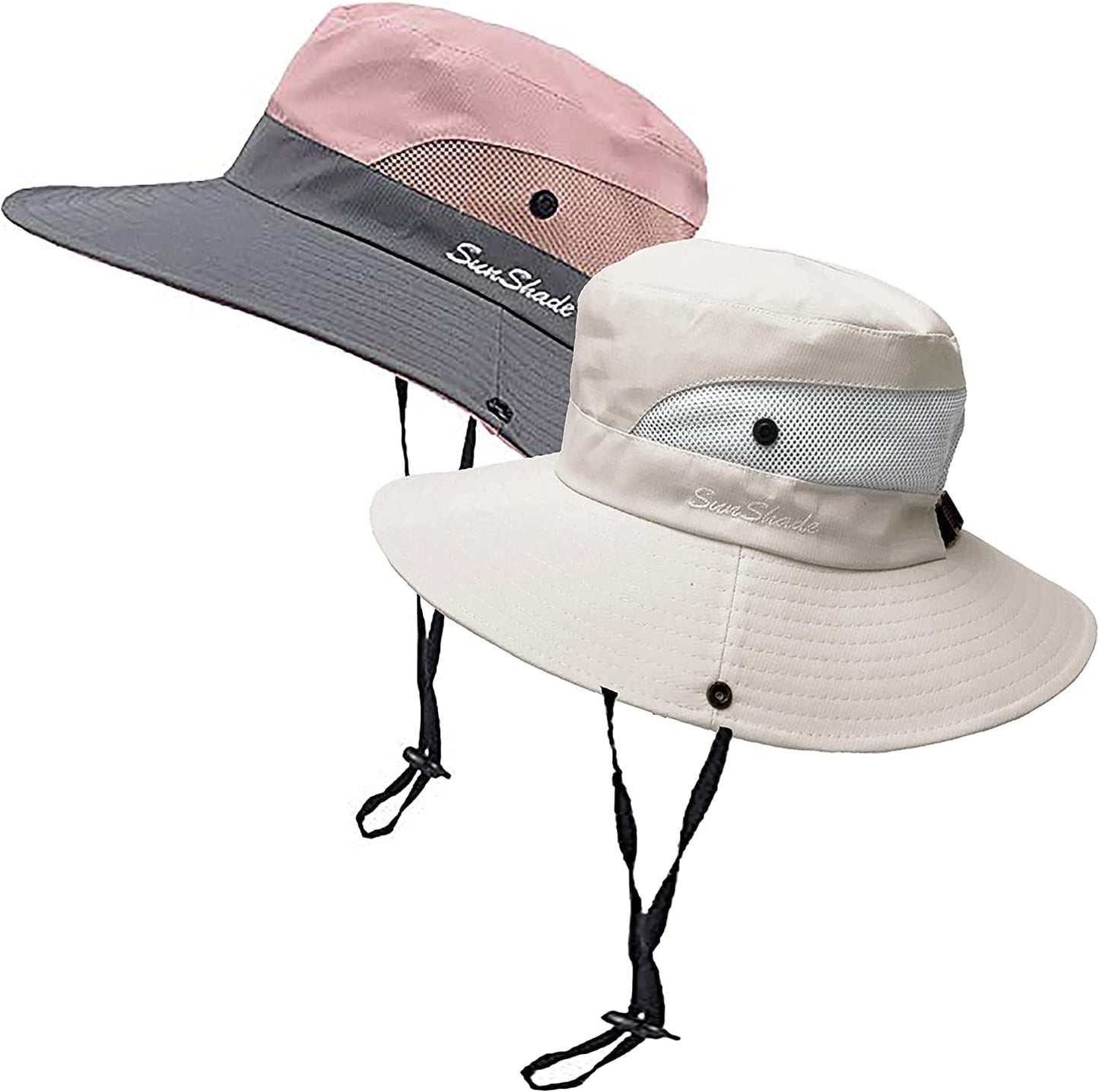 Women'S Outdoor Uv-Protection-Foldable Sun-Hats Mesh Wide-Brim Beach Fishing Hat with Ponytail-Hole Apparel & Accessories > Clothing Accessories > Hats INOGIH Pink+beige  