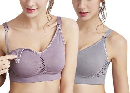 Women'S Padded Nursing Maternity Bra with Extra Bra Extenders for Sleep and Breastfeeding Purple/Grey / X-Large
