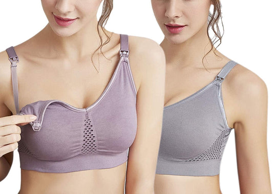 Women'S Padded Nursing Maternity Bra with Extra Bra Extenders for Sleep and Breastfeeding Purple/Grey / X-Large