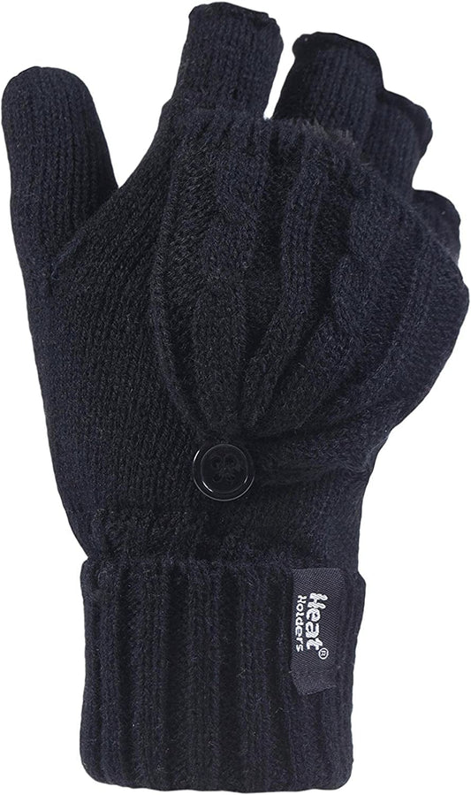 Women'S Pair of Heat Holder Thermal Cable Knit FINGERLESS Mitten Cap Gloves Black Apparel & Accessories > Clothing Accessories > Gloves & Mittens HEAT HOLDERS   