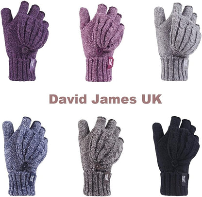 Women'S Pair of Heat Holder Thermal Cable Knit FINGERLESS Mitten Cap Gloves Black Apparel & Accessories > Clothing Accessories > Gloves & Mittens HEAT HOLDERS   