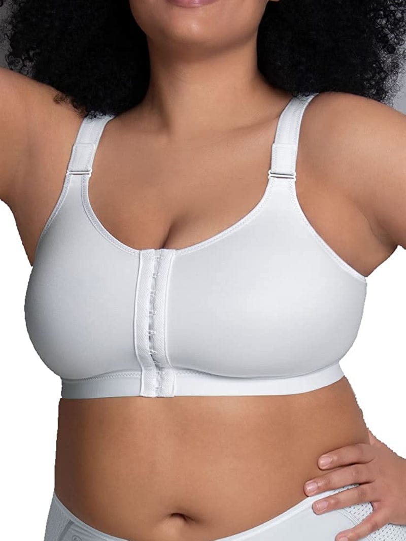 Women'S Petite Plus-Size Front Closure Sports Bra White / 32B