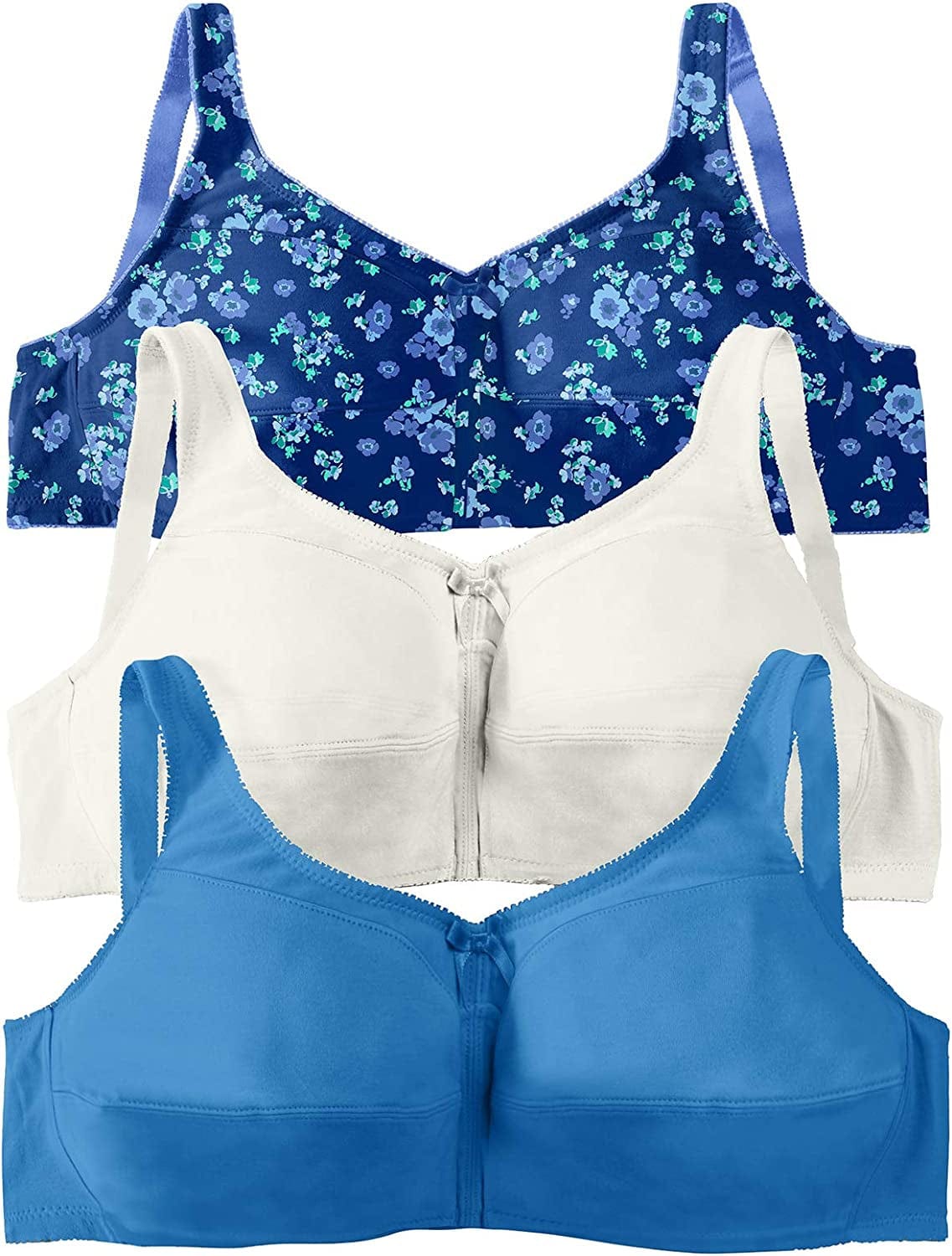 Women'S plus Size 3-Pack Cotton Wireless Bra Evening Blue Pack (1422) / 42DDD