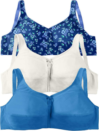 Women'S plus Size 3-Pack Cotton Wireless Bra Evening Blue Pack (1422) / 42DDD