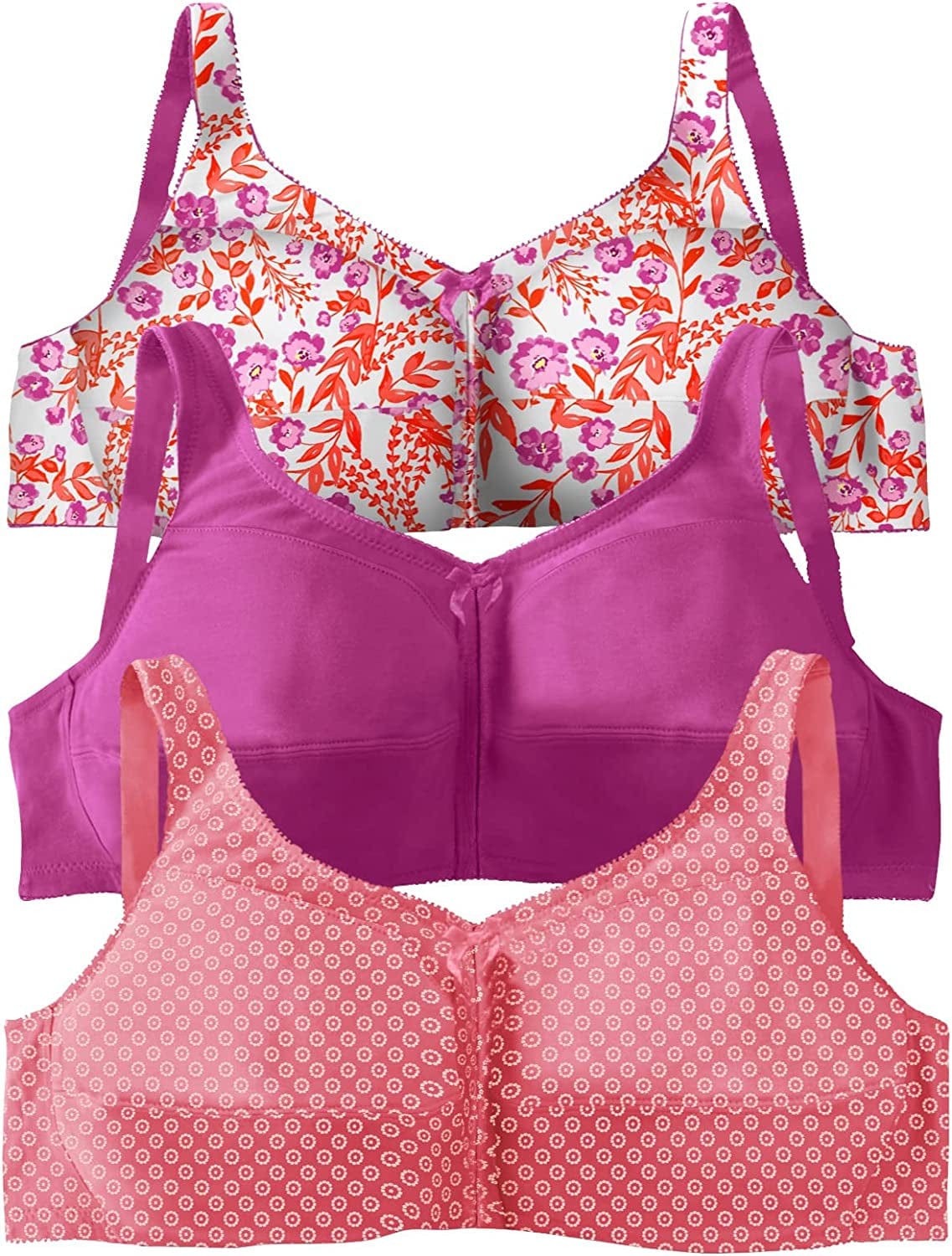 Women'S plus Size 3-Pack Cotton Wireless Bra Sweet Coral Assorted (0785) / 42DDD