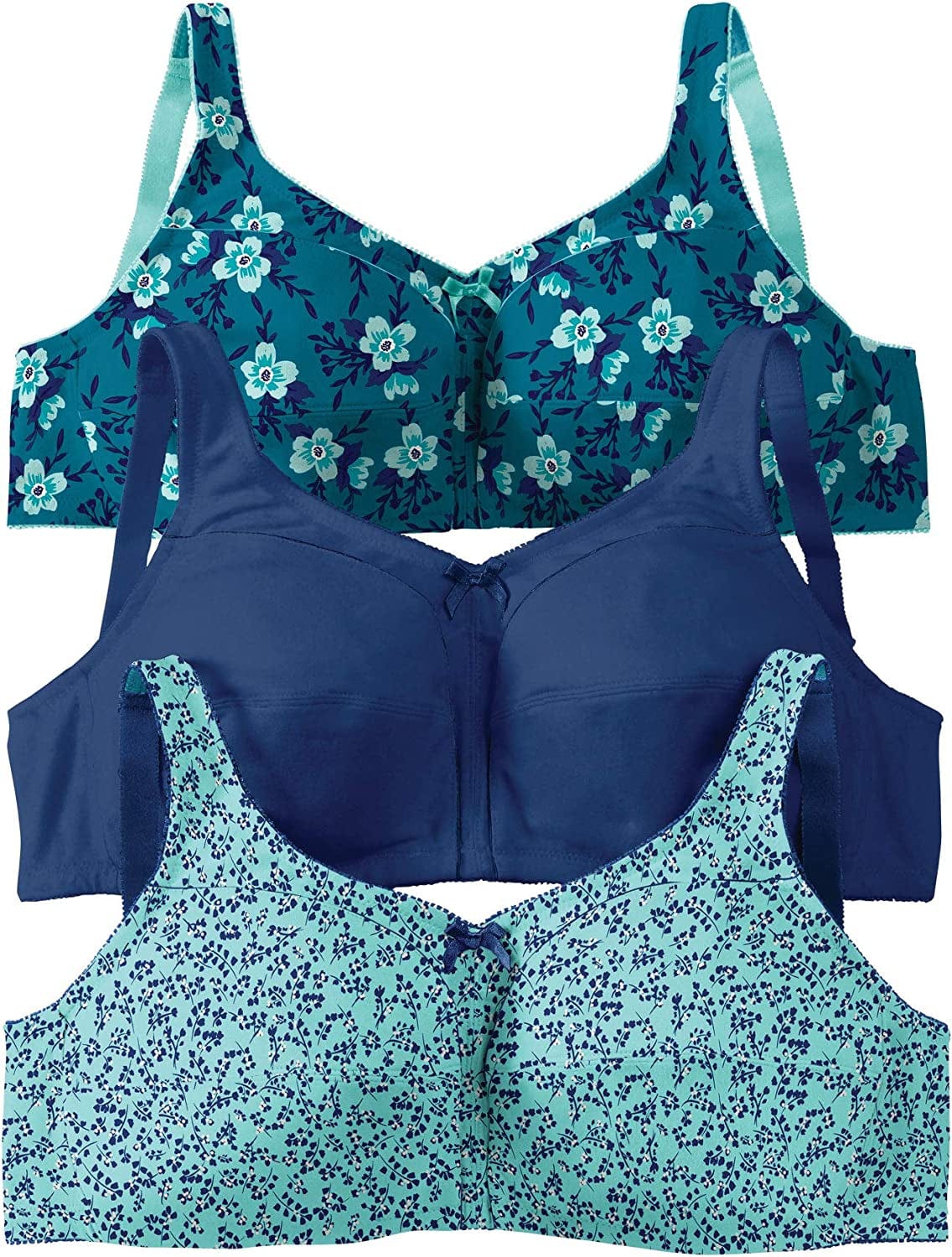 Women'S plus Size 3-Pack Cotton Wireless Bra Deep Teal Assorted (1555) / 50G
