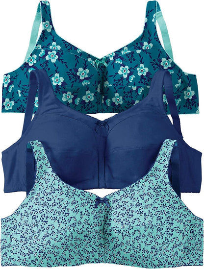 Women'S plus Size 3-Pack Cotton Wireless Bra Deep Teal Assorted (1555) / 50G