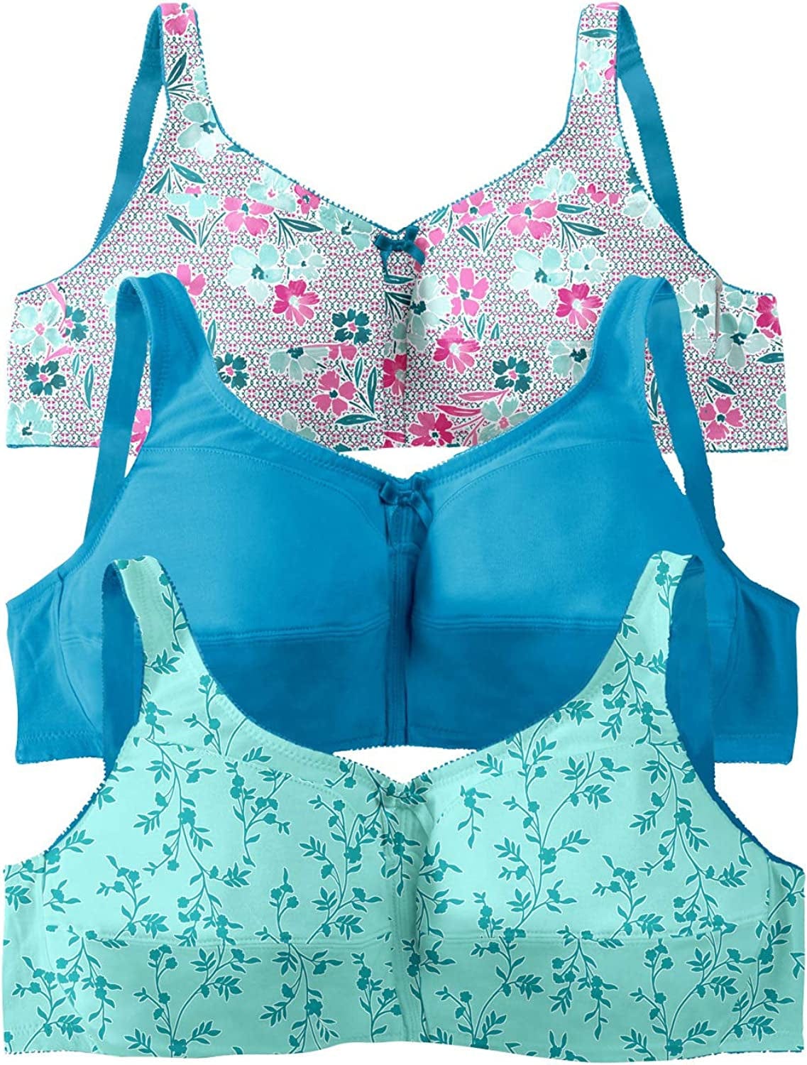 Women'S plus Size 3-Pack Cotton Wireless Bra Pale Ocean Assorted (0329) / 38C