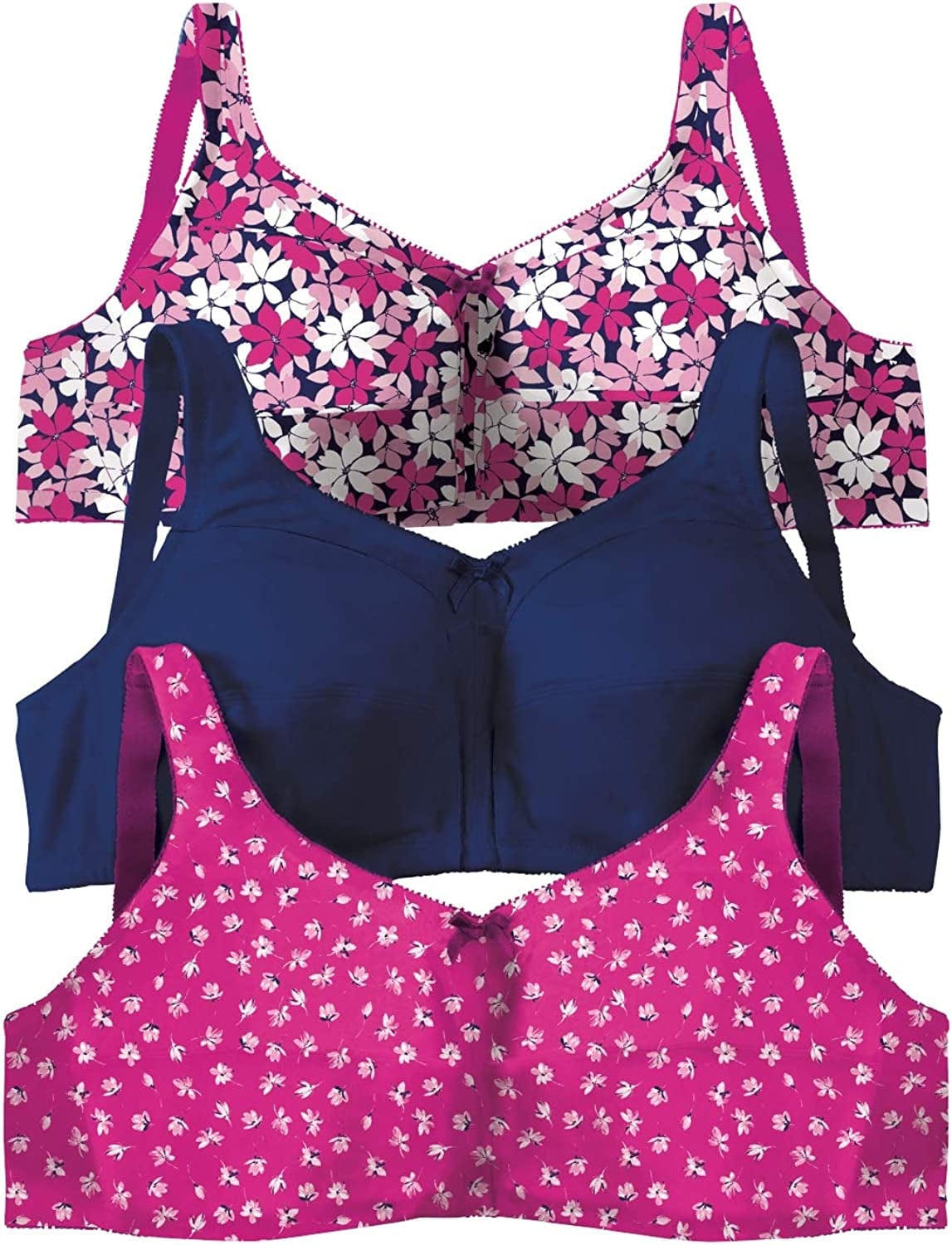 Women'S plus Size 3-Pack Cotton Wireless Bra Paradise Pink Assorted (0293) / 48G