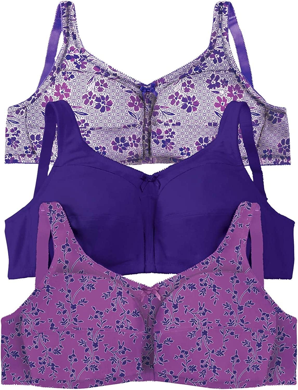 Women'S plus Size 3-Pack Cotton Wireless Bra Amethyst Purple Assorted (0296) / 50G