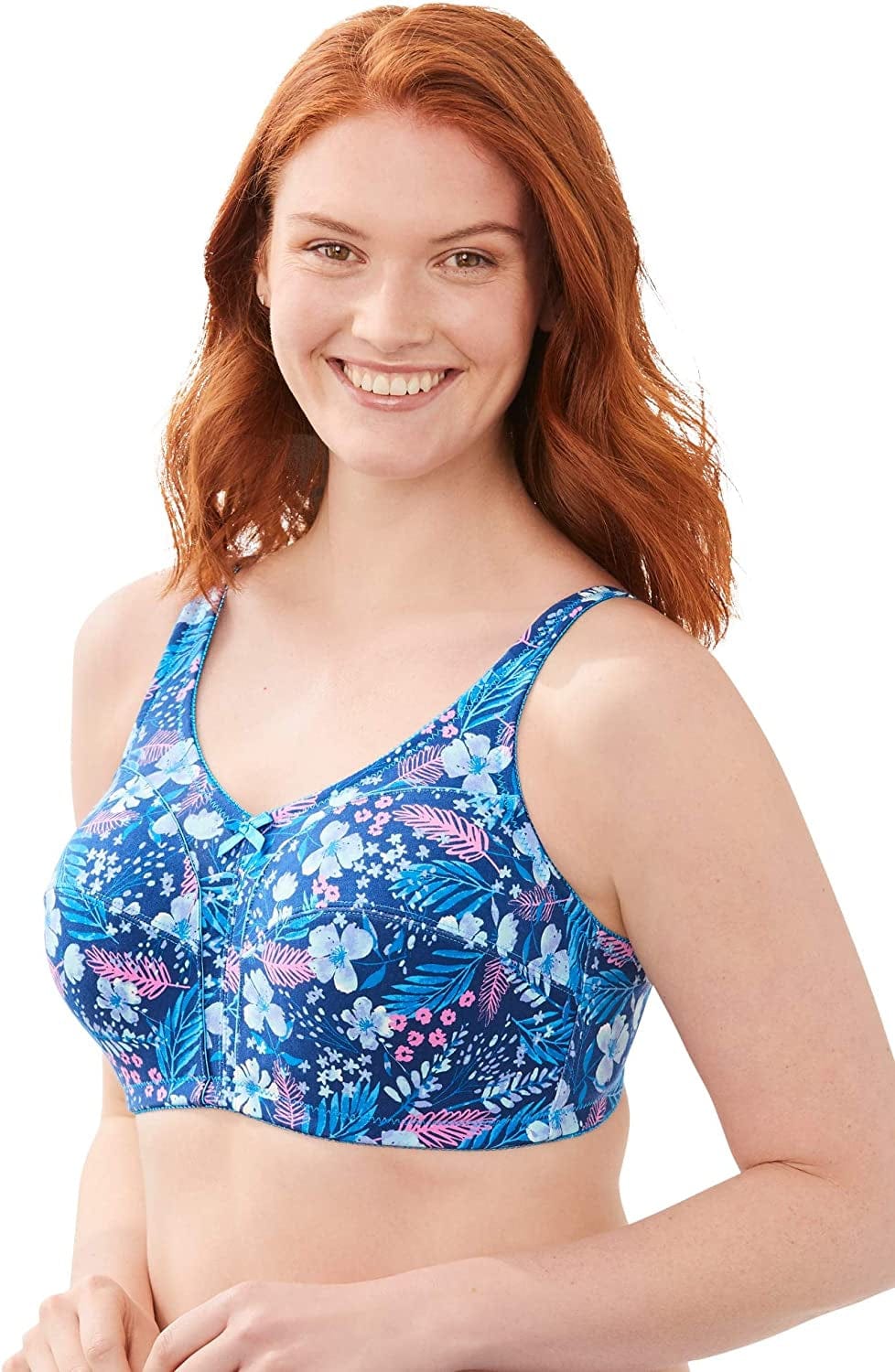 Women'S plus Size Cotton Wireless Bra Evening Blue Foliage (0031) / 46DDD