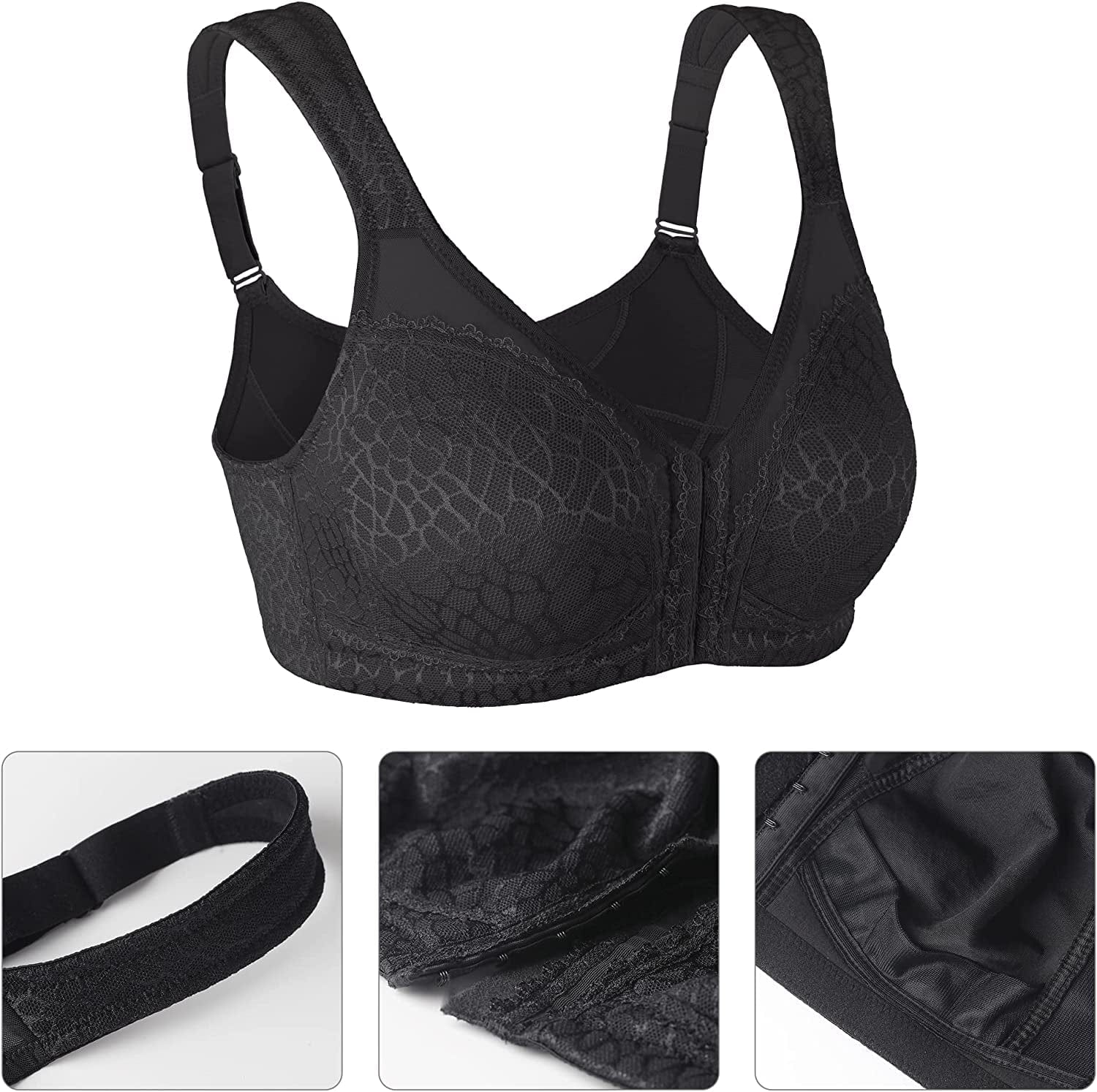 Women'S plus Size Full Coverage Front Closure Posture Back Unpadded Wireless Minimizer Bra
