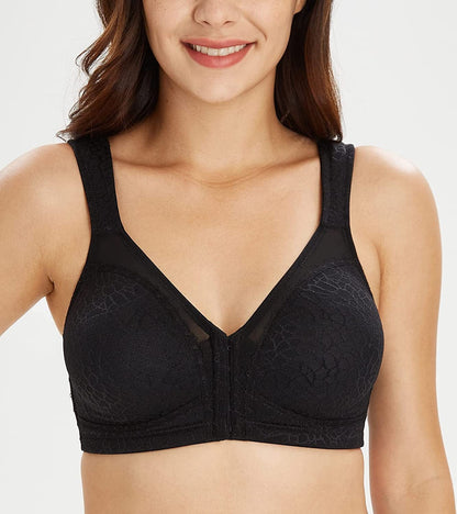 Women'S plus Size Full Coverage Front Closure Posture Back Unpadded Wireless Minimizer Bra