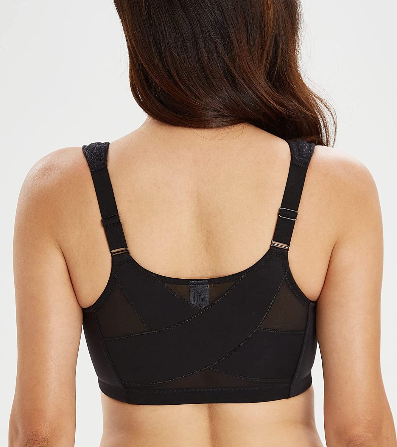 Women'S plus Size Full Coverage Front Closure Posture Back Unpadded Wireless Minimizer Bra