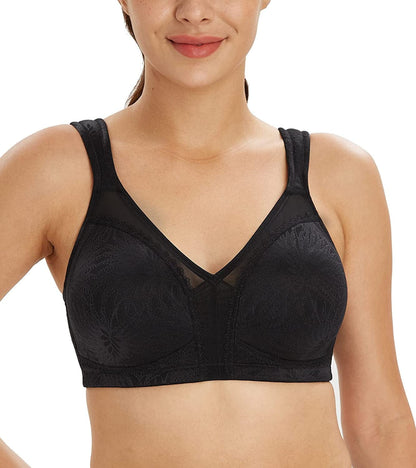 Women'S plus Size Full Coverage Non Padded Wireless Minimizer Bra -Comfort and Double Support Rainforest Jacquard Black / 46DD