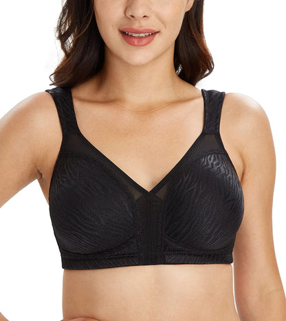 Women'S plus Size Full Coverage Non Padded Wireless Minimizer Bra -Comfort and Double Support Zebra Jacquard Black / 38DD