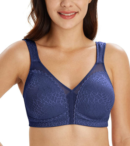 Women'S plus Size Full Coverage Non Padded Wireless Minimizer Bra -Comfort and Double Support Blue / 38DD