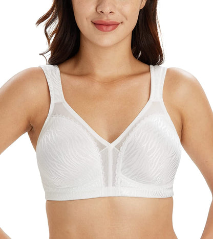 Women'S plus Size Full Coverage Non Padded Wireless Minimizer Bra -Comfort and Double Support Zebra Jacquard White / 38DD