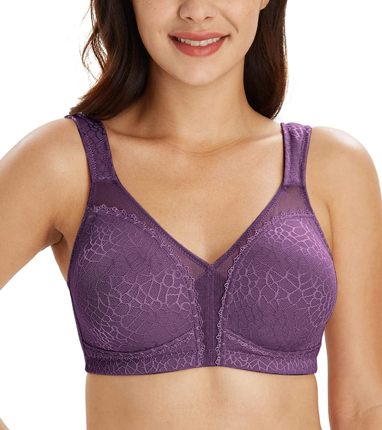 Women'S plus Size Full Coverage Non Padded Wireless Minimizer Bra -Comfort and Double Support Purple / 38DD