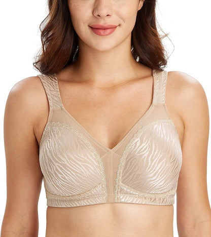 Women'S plus Size Full Coverage Non Padded Wireless Minimizer Bra -Comfort and Double Support Zebra Jacquard Beige / 40C