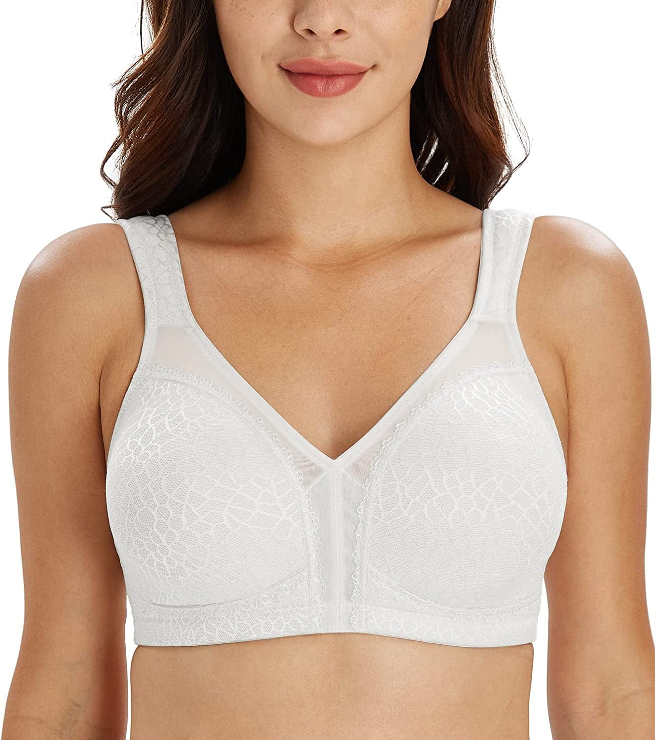 Women'S plus Size Full Coverage Non Padded Wireless Minimizer Bra -Comfort and Double Support White / 36C