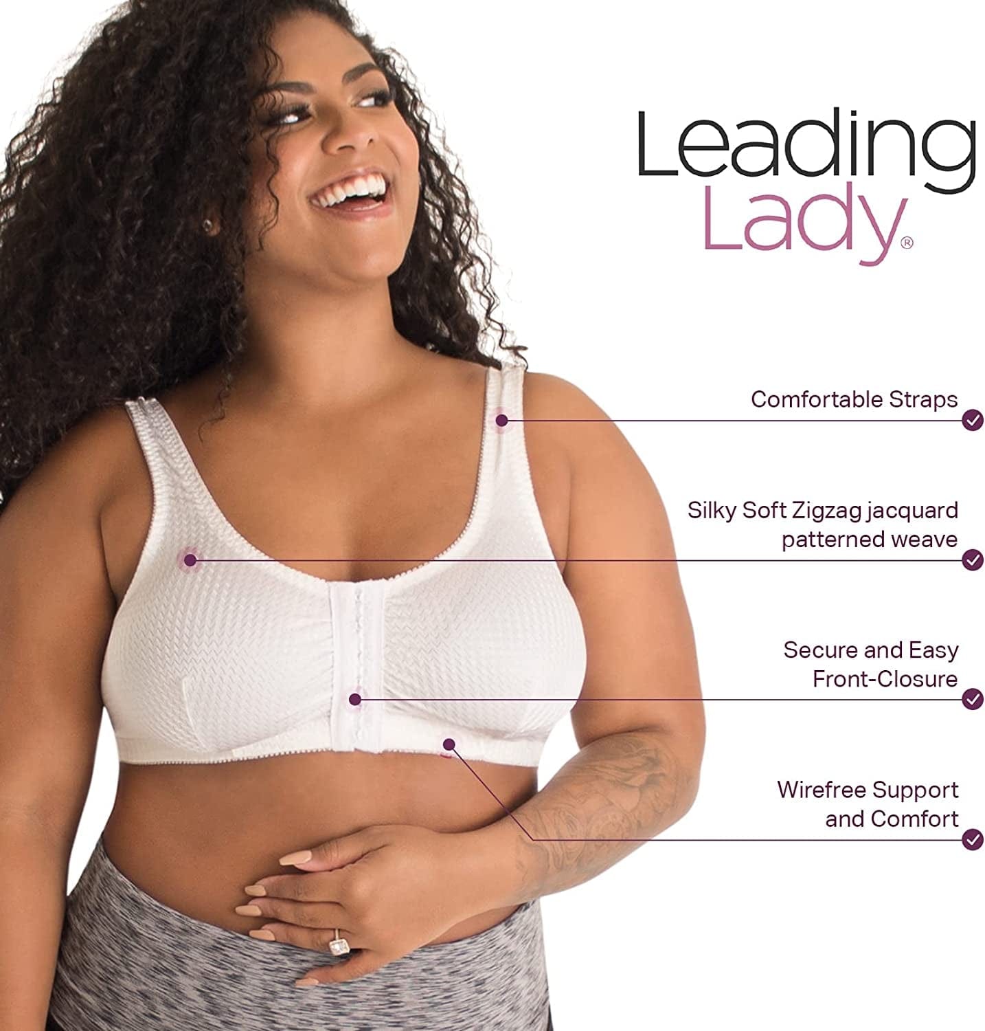 Women'S Plus-Size Leisure Front Closure Extra Comfort Bras, White, 42DDFG