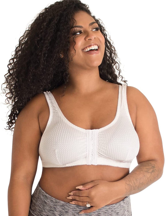 Women'S Plus-Size Leisure Front Closure Extra Comfort Bras, White, 42DDFG