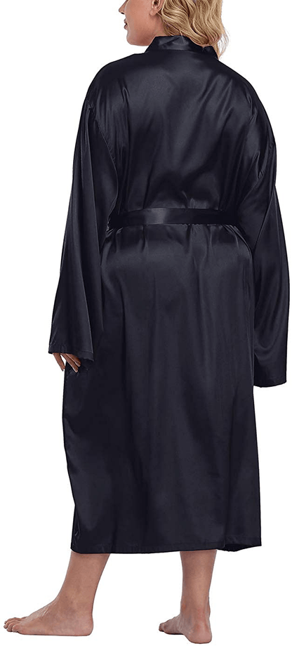 Women'S plus Size Long Kimono Robe Self Tie Soft Lightweight Bathrobe Casual Sleepwear for Bride and Bridesmaid Apparel & Accessories > Clothing > Sleepwear & Loungewear > Robes TEENTAGE   