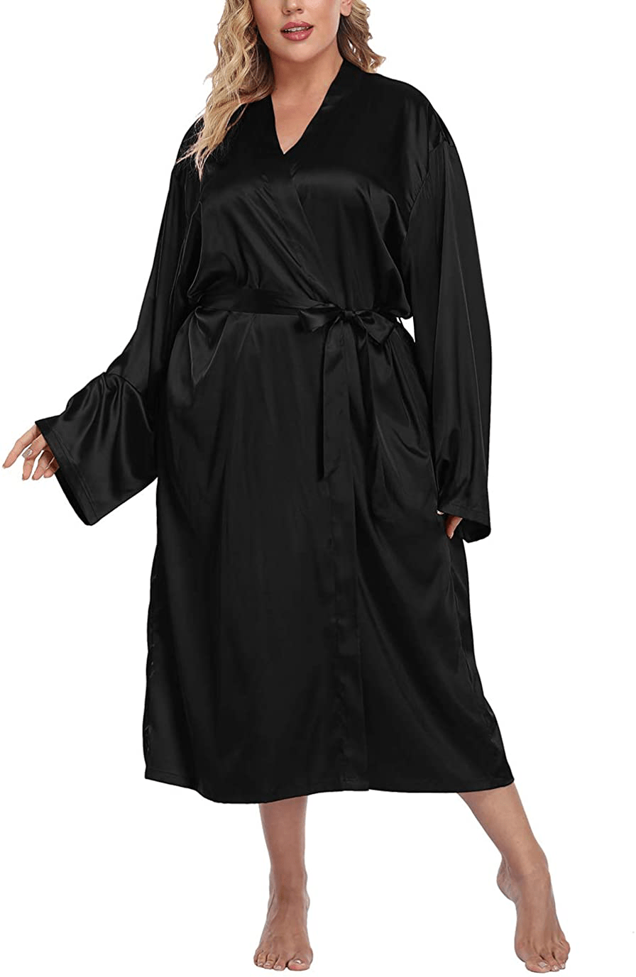Women'S plus Size Long Kimono Robe Self Tie Soft Lightweight Bathrobe Casual Sleepwear for Bride and Bridesmaid Apparel & Accessories > Clothing > Sleepwear & Loungewear > Robes TEENTAGE   