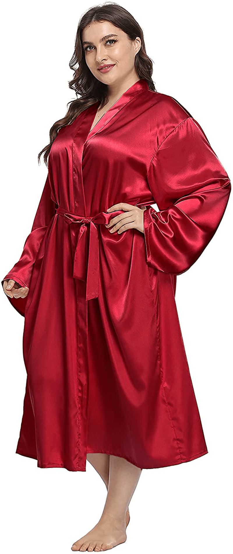 Women'S plus Size Long Robes Satin Silky Bathrobes Lightweight Kimono Cover up Sleepwear Bridesmaid Party Apparel & Accessories > Clothing > Sleepwear & Loungewear > Robes Teemie   
