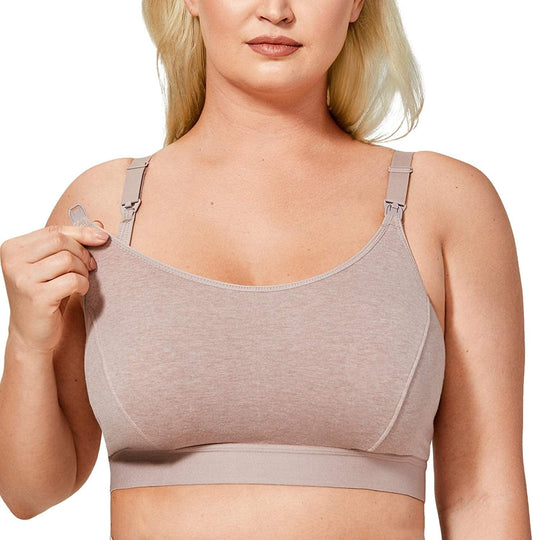 Women'S plus Size Nursing Bra Support Nursing Sports Bra Cotton Breastfeeding Maternity Bras Cameo Gray / 3X-Large