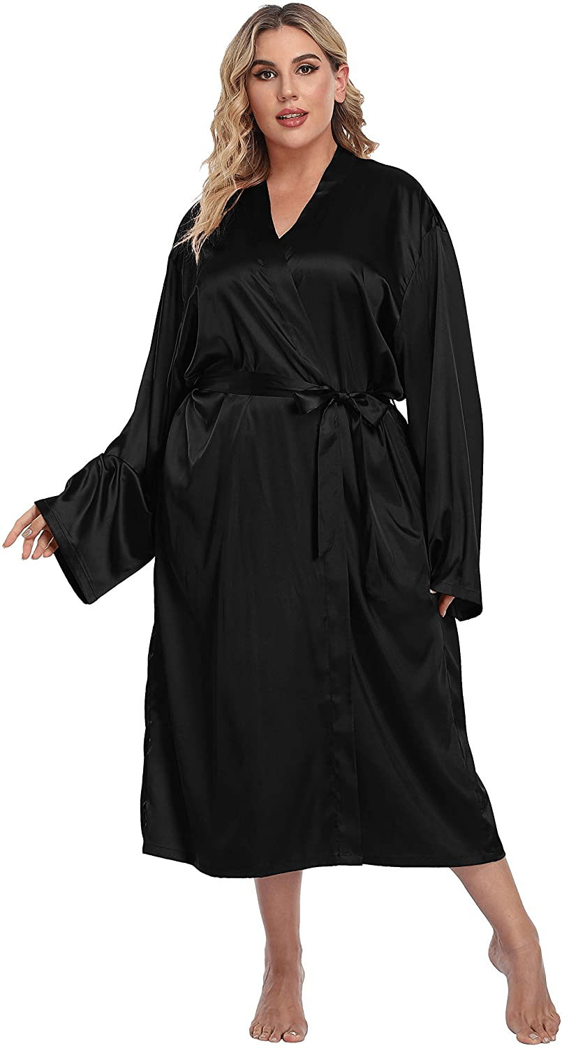 Women'S plus Size Satin Kimono Robes Long Silky Bathrobe Lightweight Sleepwear Wedding Dressing Gown Apparel & Accessories > Clothing > Sleepwear & Loungewear > Robes sunshinemall   